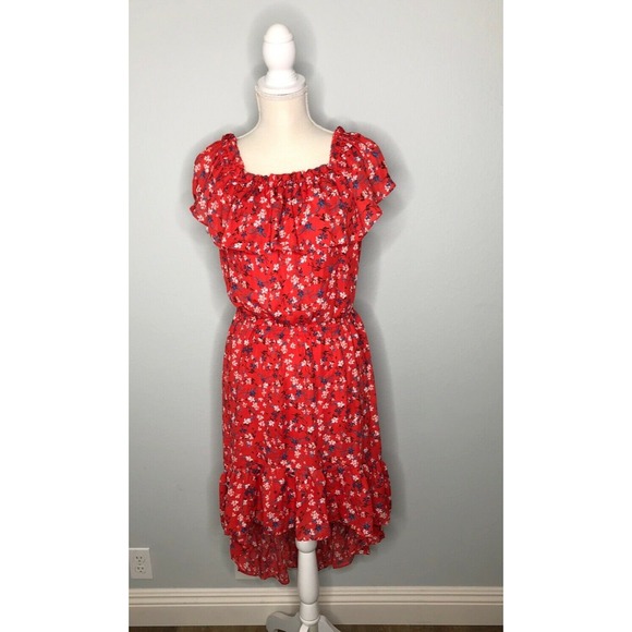 REVOLVE Devlin Carrie Women's Dress Red Ditsy Floral Off Shoulder M - Picture 8 of 15